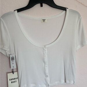 Sunday Best White Crop Buttoned Tee